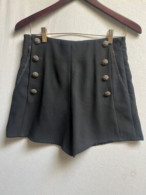 The Kooples Black High Waisted Sailor Shorts with Silver Buttons Size 36 / US 4